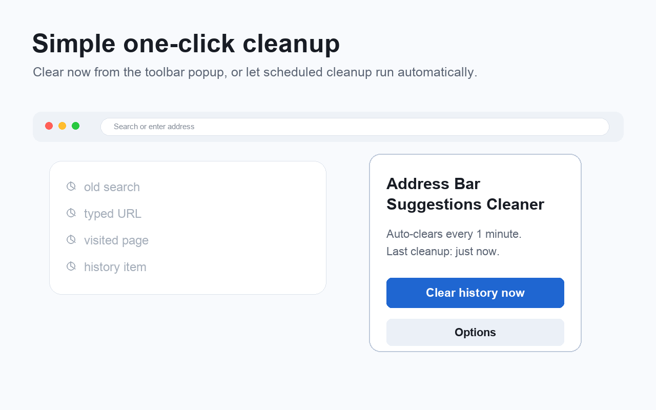 Extension popup with clear history now button